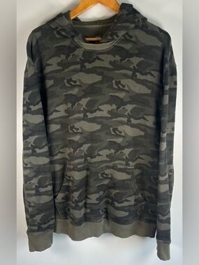 Old Navy Mens Hoodie Sweater Sz XL Army Green Camo Waffle Knit Y2K 2007 Cotton